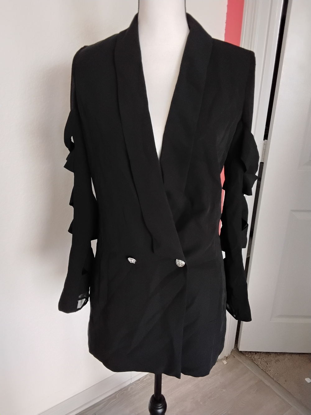 Supertrash Black Open-Sleeve Blazer with Decorative Buttons